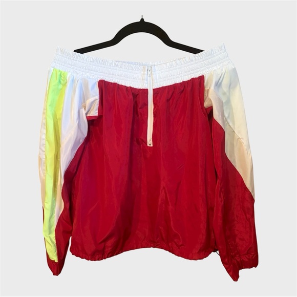 Vintage Windbreaker jacket Colorblock Off Shoulder cropped 1/4 Zip athletic wear - Picture 2 of 5